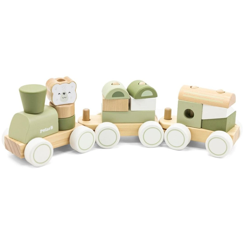 Tren Verde Apilable de Madera – Juguete Didáctico