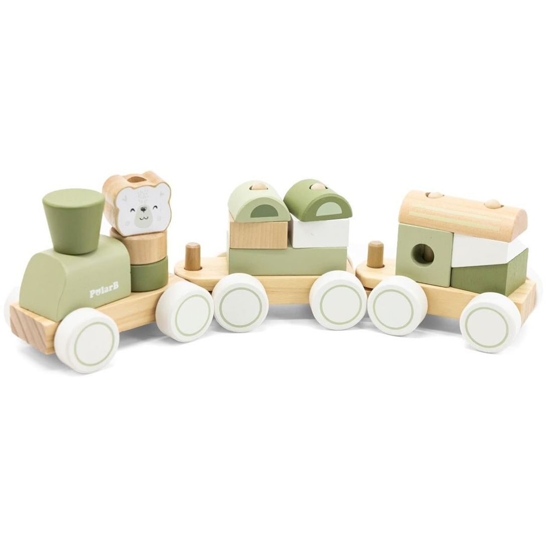 Tren Verde Apilable de Madera – Juguete Didáctico