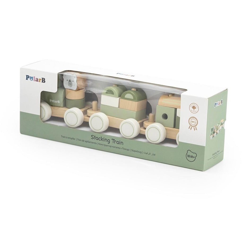 Tren Verde Apilable de Madera – Juguete Didáctico