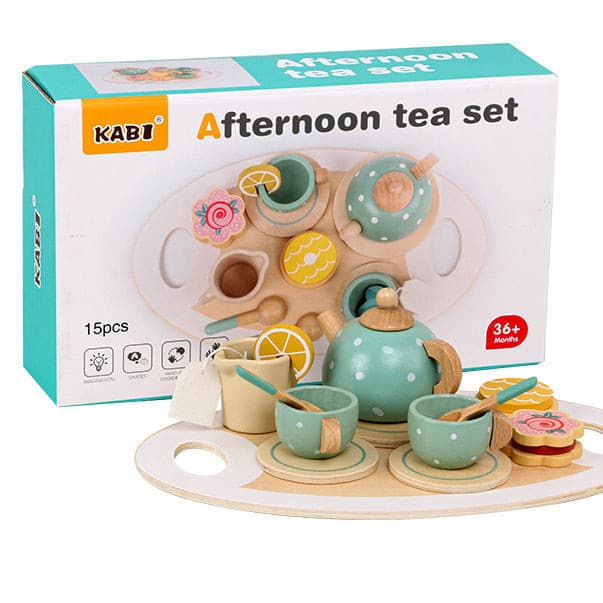 Juego de Té en Madera Colores Pasteles